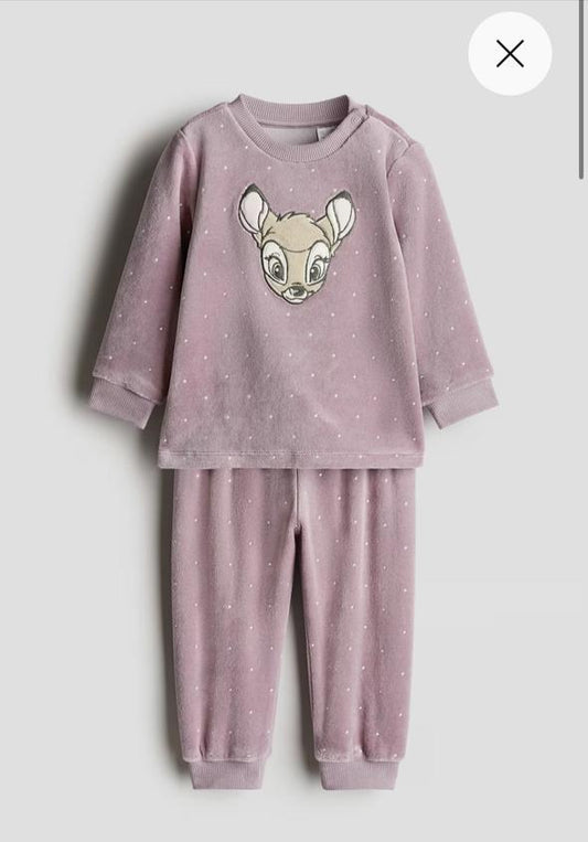 H&M Embroided Deer Velour Shirt & Trouser Set