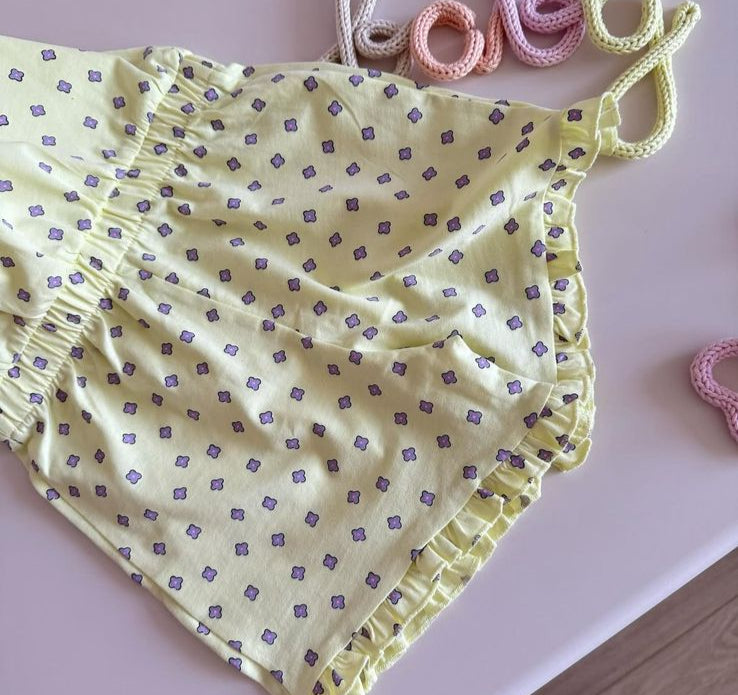 George Printed Flower on Yellow Frill Hem Playsuit
