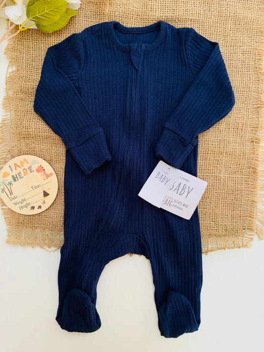 George Ribbed Blue Sleepsuit