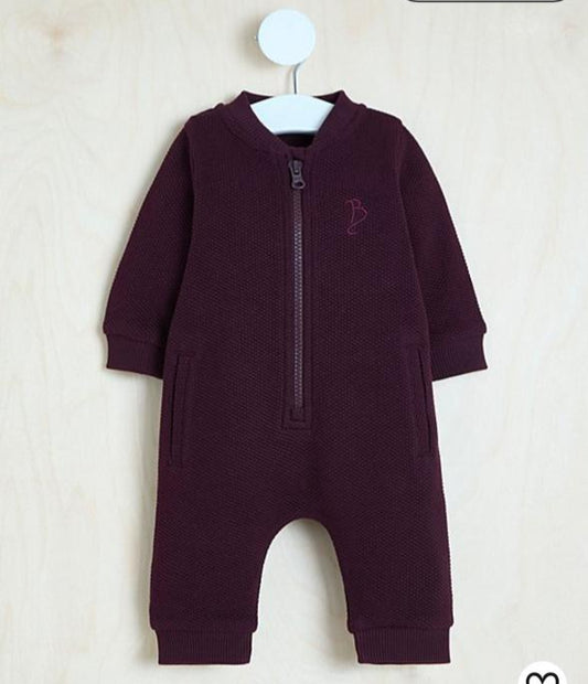 George Burgundy Textured Sleepsuit