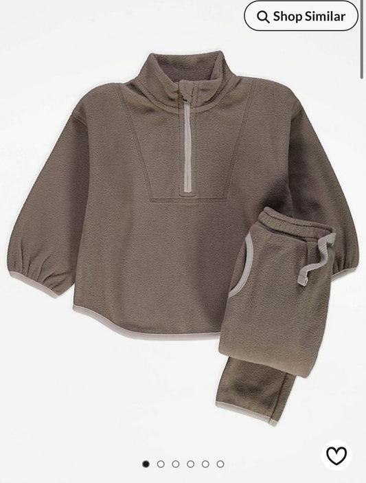 George Mocha Fleeced  Zipped Sweatshirt & Joggers Set