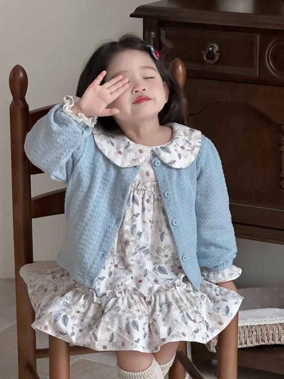Floral Corduroy Frock with Cardigan