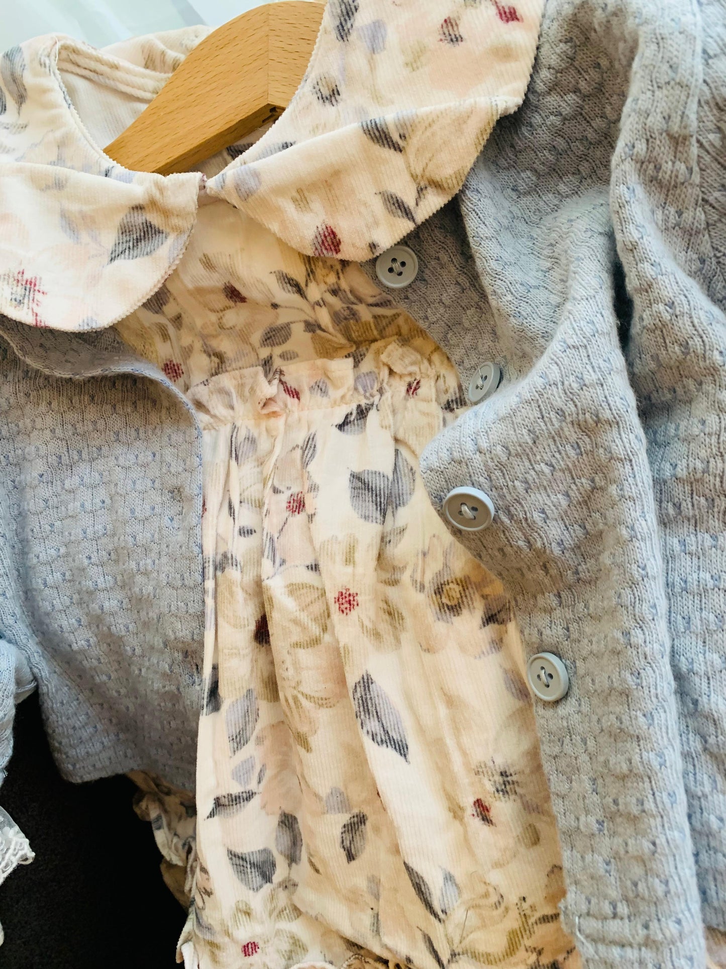 Floral Corduroy Frock with Cardigan