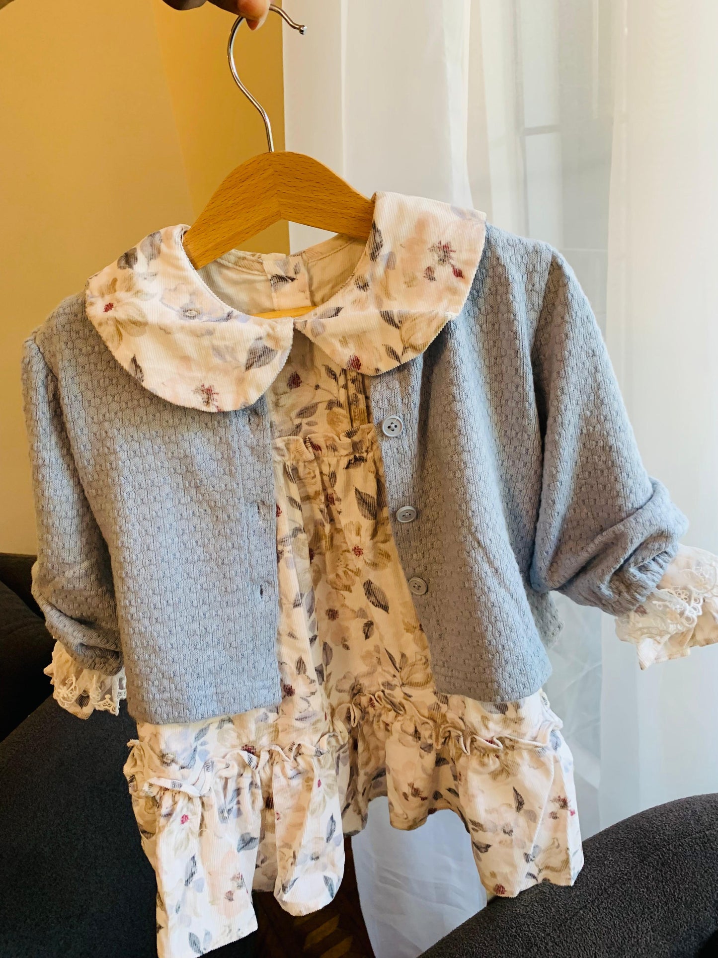 Floral Corduroy Frock with Cardigan