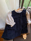 Corduroy Frock with Floral High-neck