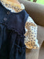 Corduroy Frock with Floral High-neck