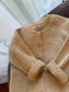 Knitted Beige Buttoned Sleepsuit with Cap