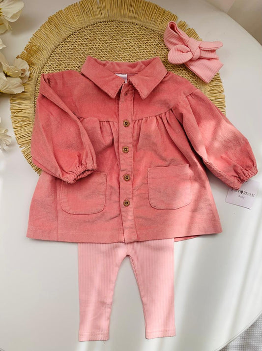 Corduroy Frock with Matching Tights & Headband