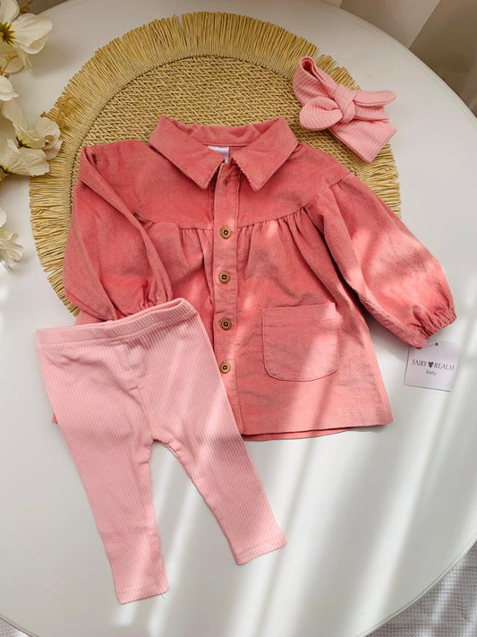 Corduroy Frock with Matching Tights & Headband