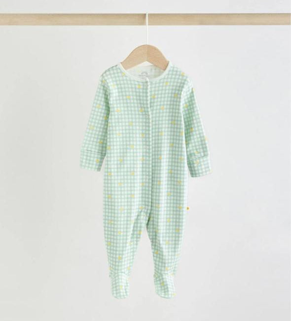 Next Checked floral Sleepsuit