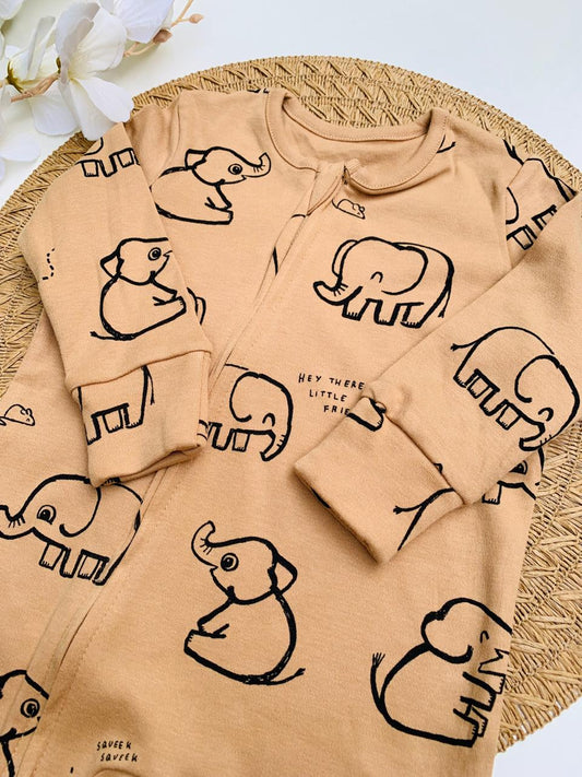 George Elephant Print Sleepsuit
