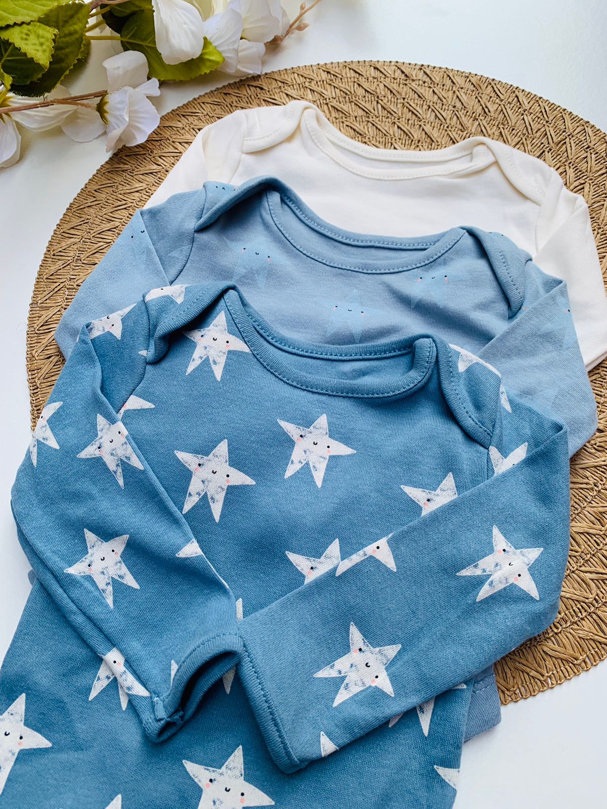 George Pack of 3 Star Print Long Sleeve Bodysuits