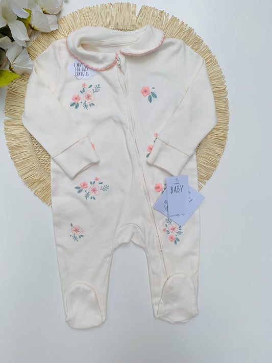 George Floral Embroidered Sleepsuit