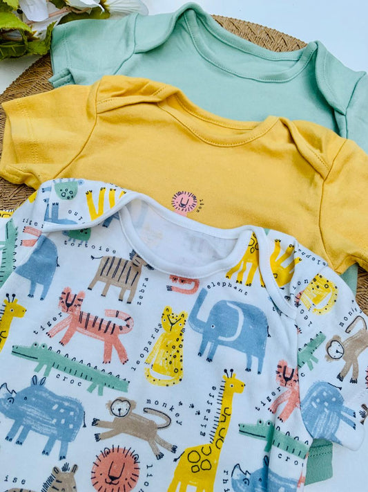 George Pack of 3 Bright Safari Short Sleeve Bodysuits