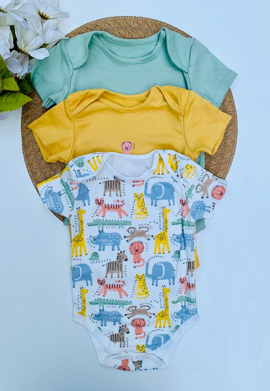 George Pack of 3 Bright Safari Short Sleeve Bodysuits