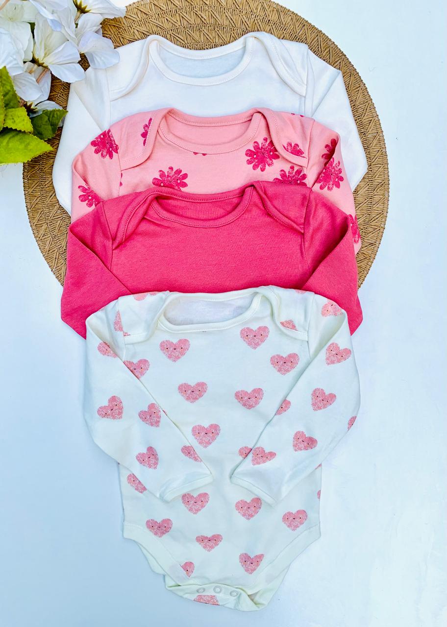 George Pack of 4 Flower Heart Long Sleeve Bodysuits