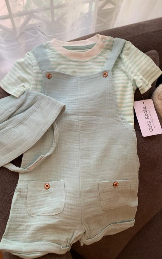 Dungarees with bodysuit & matching Hat Set