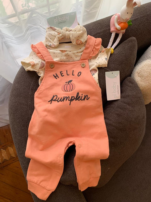 “Hello Pumpkin” Dungarees & Headband Set