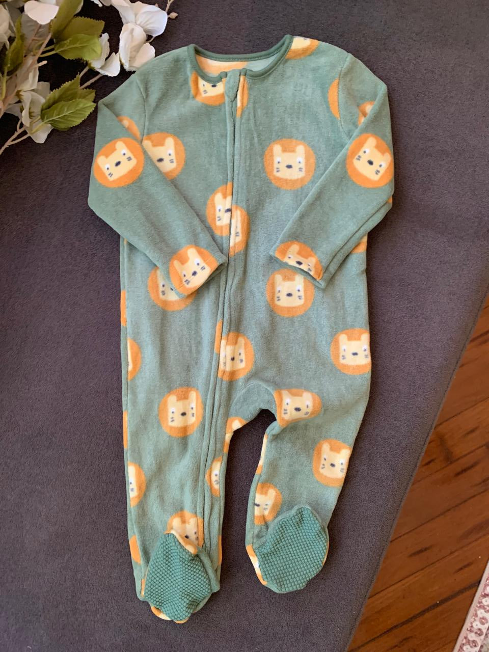 George Lion Face Print Fleece Sleepsuit