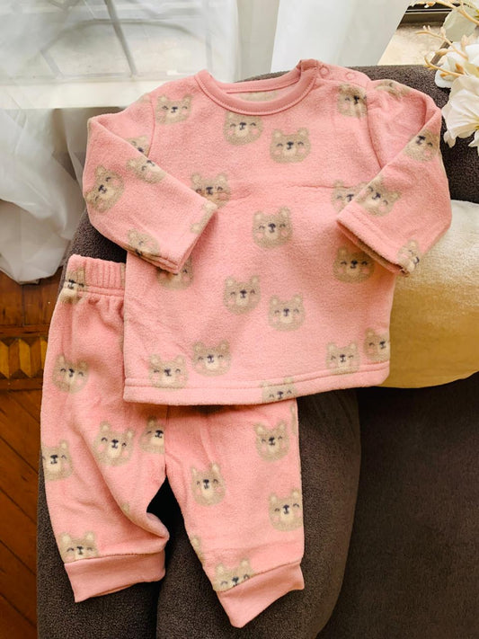 George Teddy Bear Print Fleece Shirt & Trouser Set