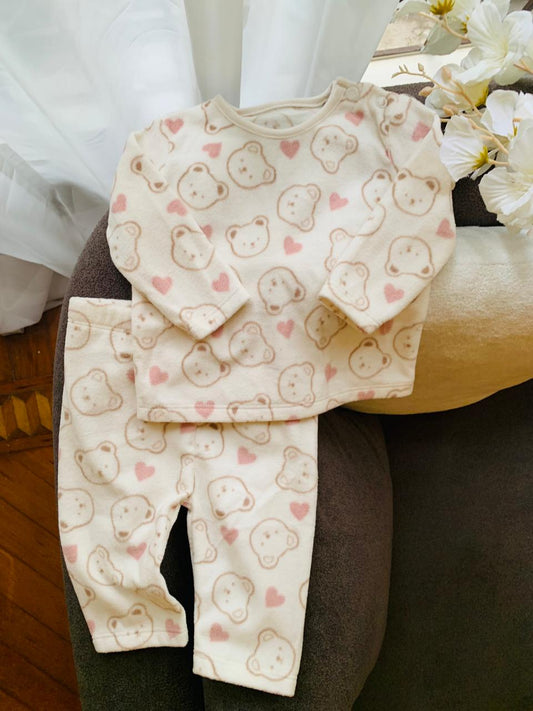 TU Clothing Bear Face Print Fleece Shirt and trouser Set