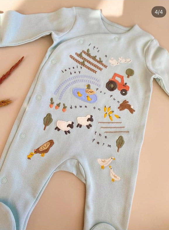 George Farmyard Story Embrioded Sleepsuit