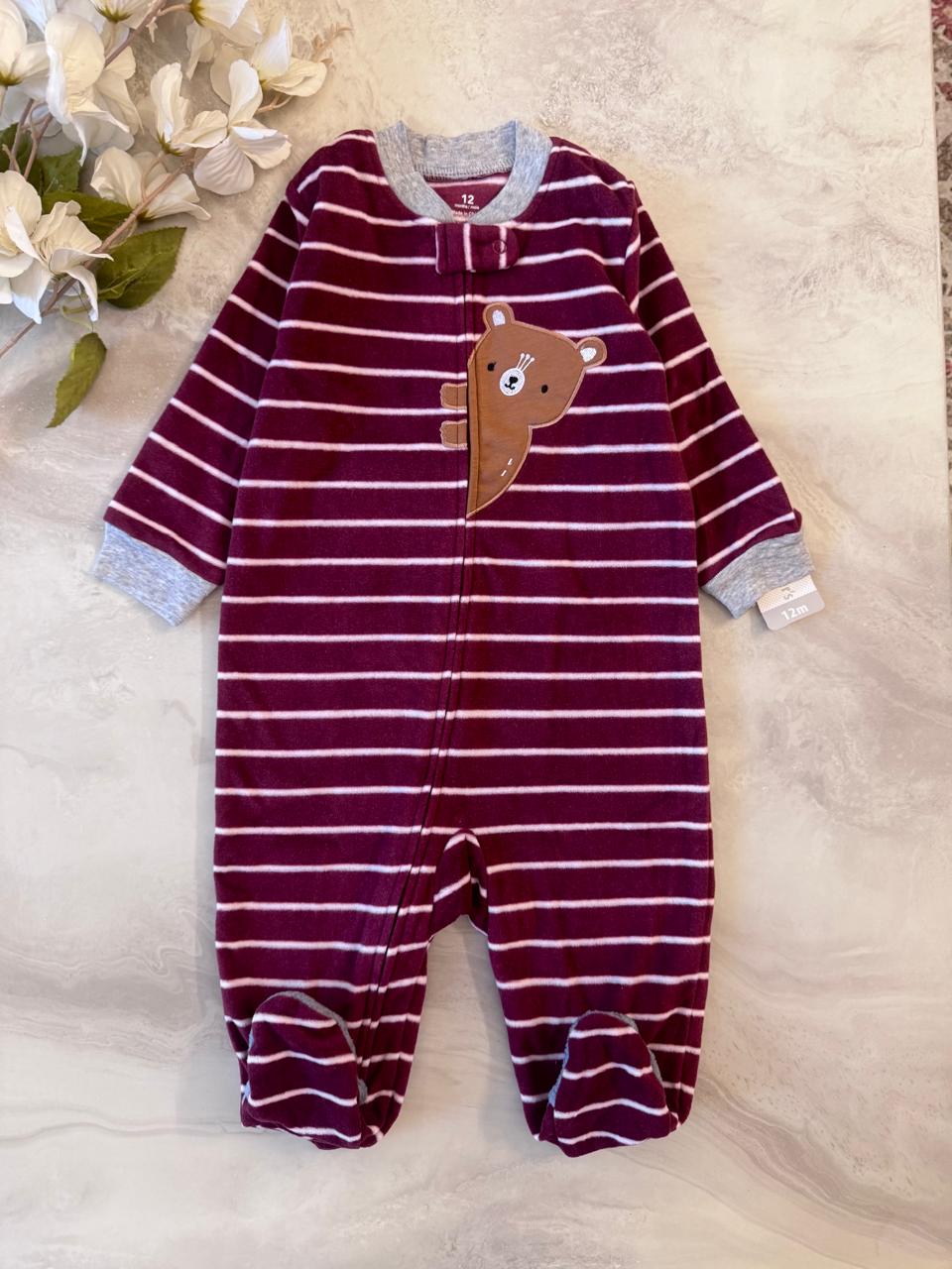 Bear Embrioded Fleece Sleepsuit