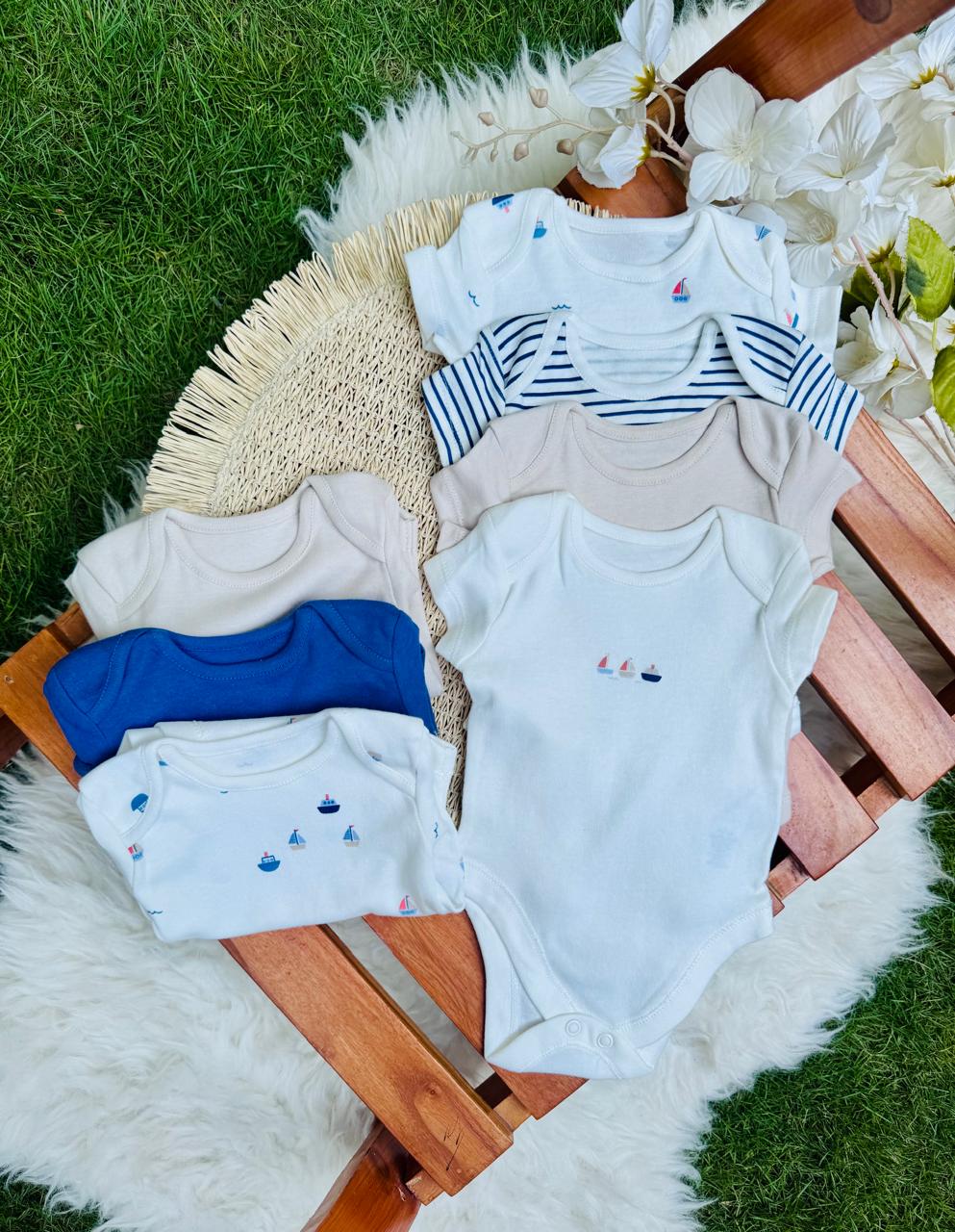 George pack of 7 Nautical Print Short Sleeve Bodysuits