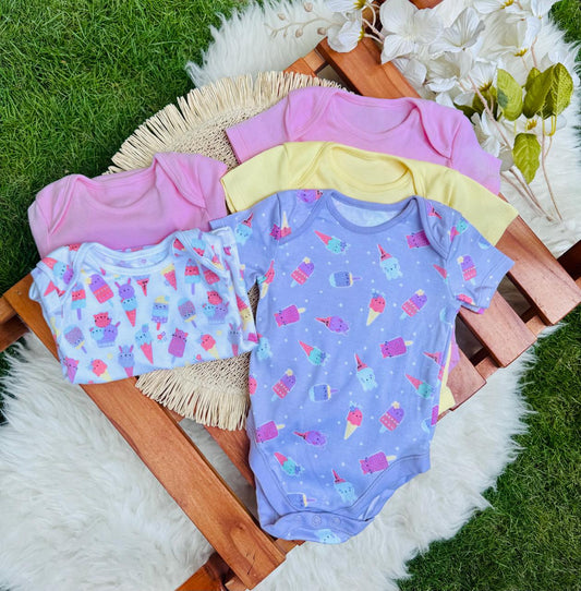 George pack of 5 Pastel Ice Cream print Bodysuits