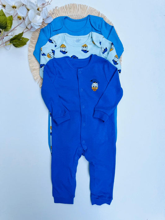 George pack of 3 Donald duck print Sleepsuits