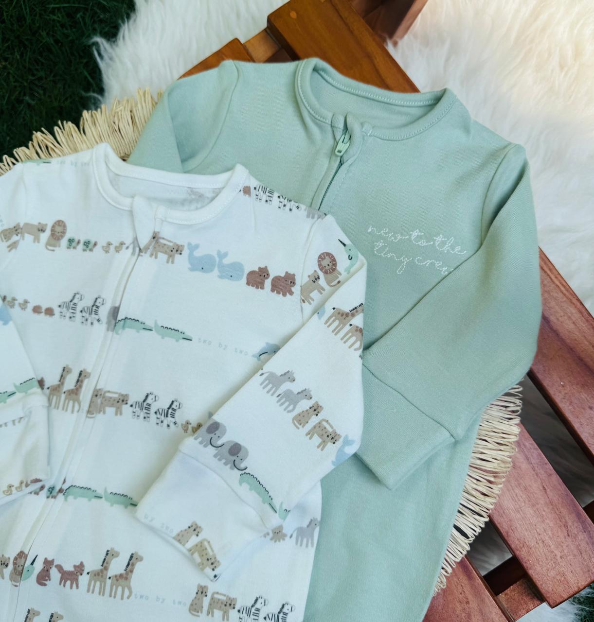 George pack of 2 Safari Animal Sleepsuits