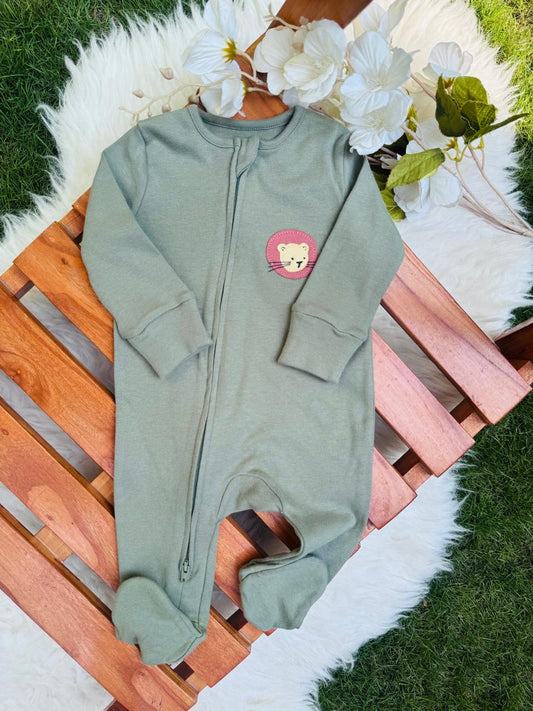 George Embrioded Lion Face Sleepsuit