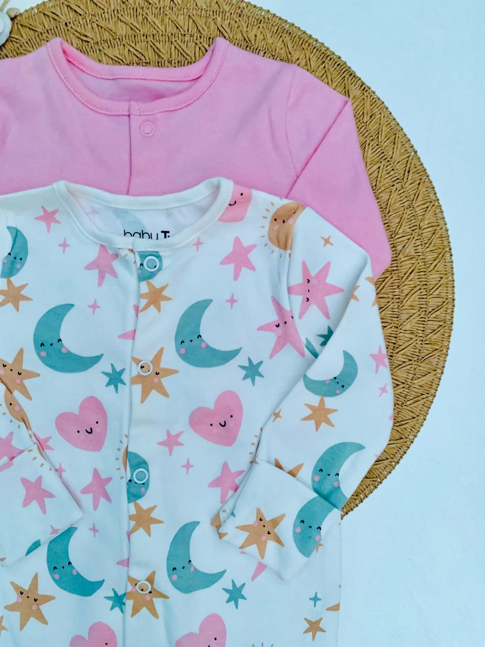 Tu Clothing pack of 2 Heart & Star print Sleepsuits
