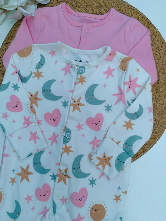 Tu Clothing pack of 2 Heart & Star print Sleepsuits