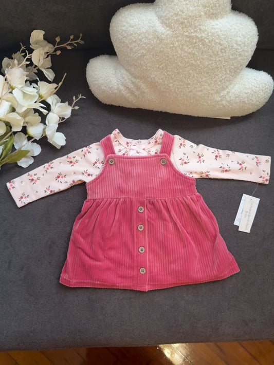 3Pc Velour Floral Frock with Headband
