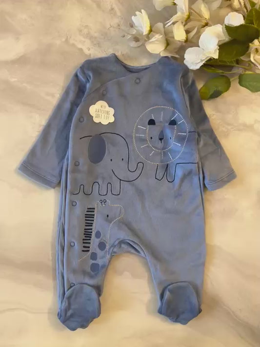 George Velour embroidered Sleepsuit with Stuff Toy
