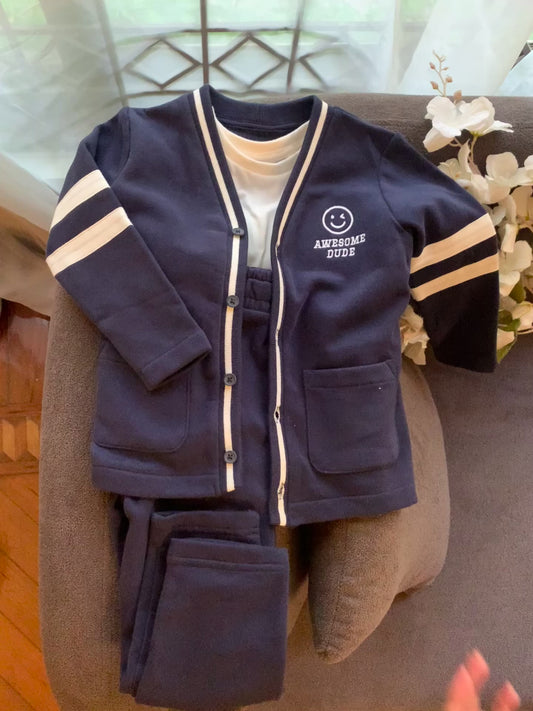 George Knitted Cardigan with Sweat Trouser and Shirt Set