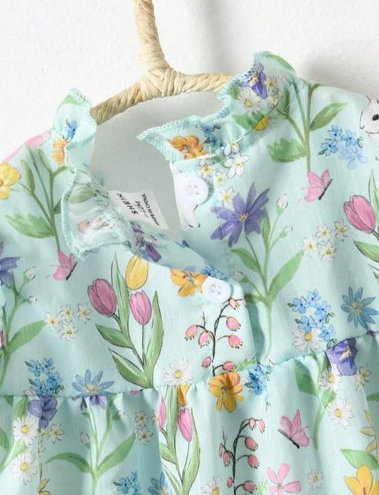 SHEIN Ruffle Trim Cemi Green Frock