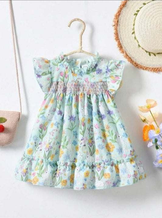 SHEIN Ruffle Trim Cemi Green Frock