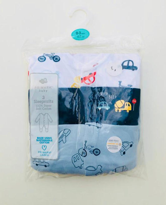 Primark Pack of 3 Beep Beep Sleepsuit