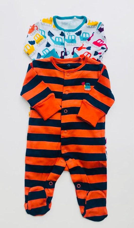 Next Pack of 2 Orange and White Sleepsuits