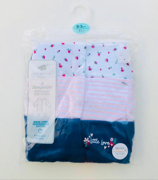 Primark Pack of 3 Little love Sleepsuit