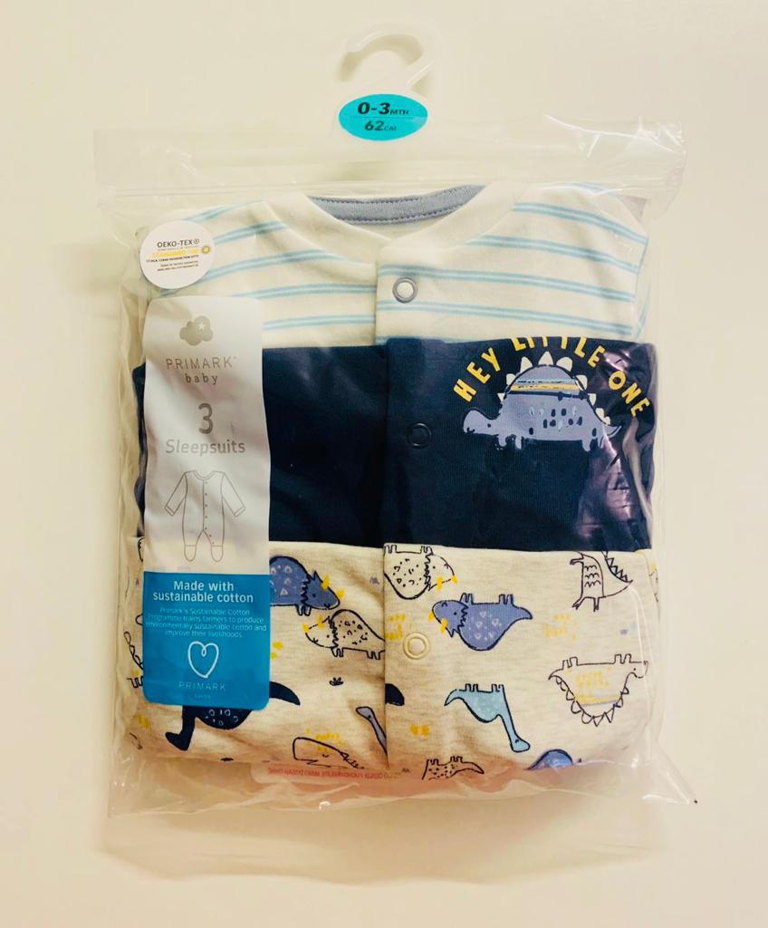 Primark Pack of 3 Hey Little One Sleepsuits