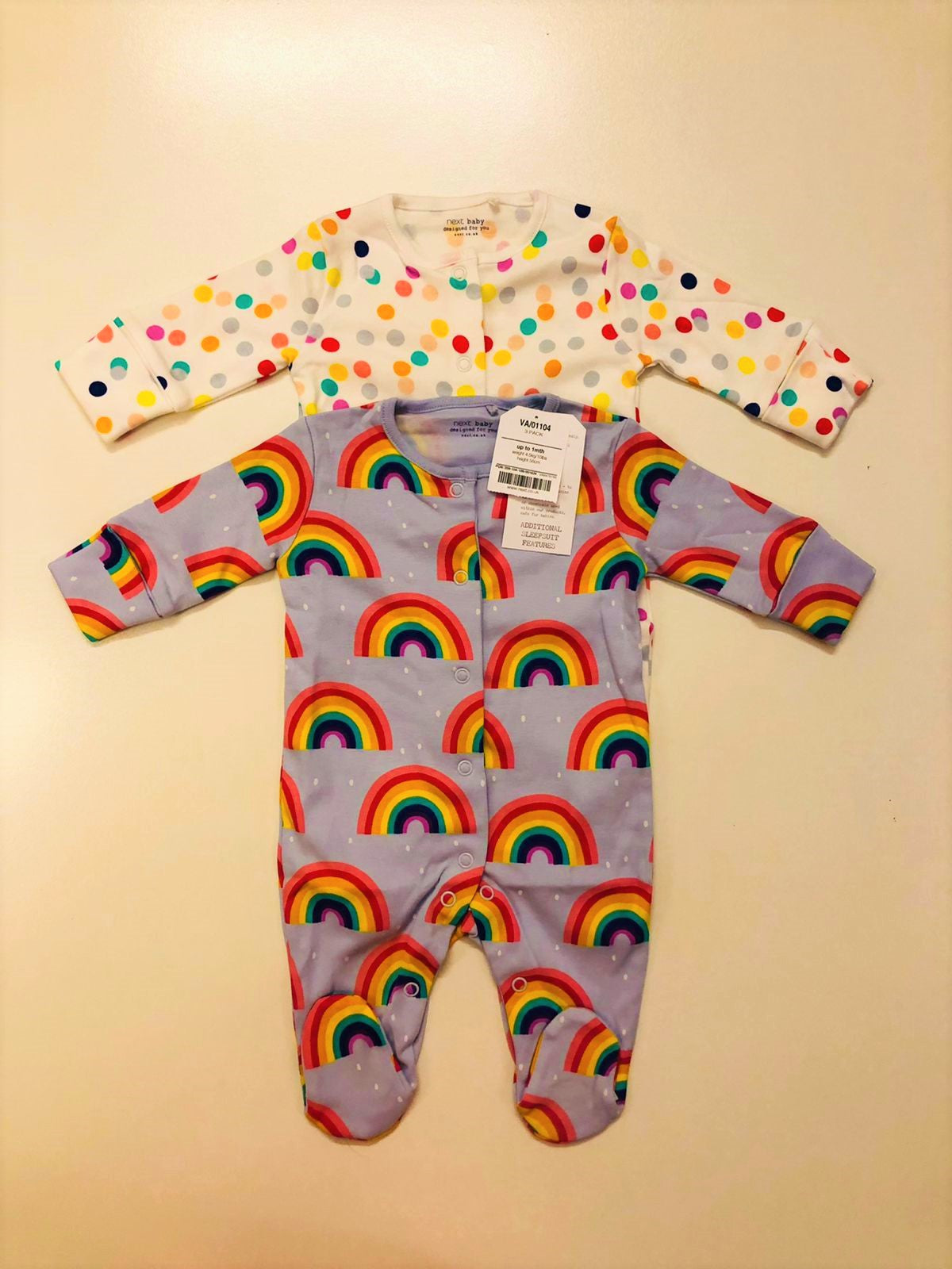Pack of 2 Rainbow pattern Sleepsuits