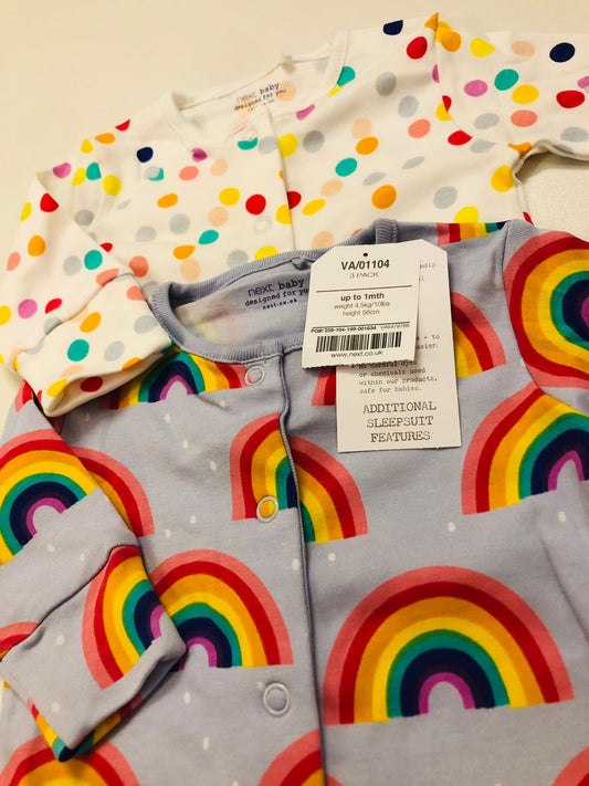 Pack of 2 Rainbow pattern Sleepsuits