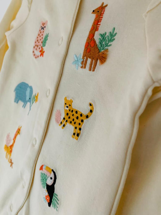 White Sleepsuit Animals Themed