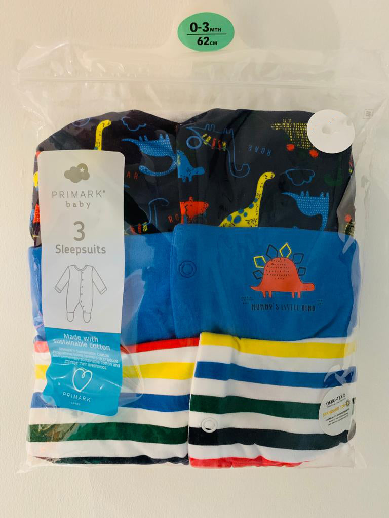 Pack of 3 Dino Themed Sleepsuits