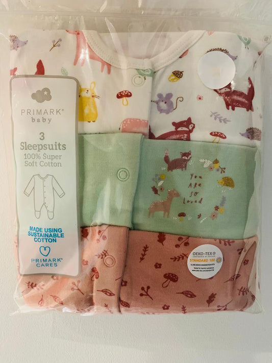 Pack of 3 Animals Themed Sleepsuits