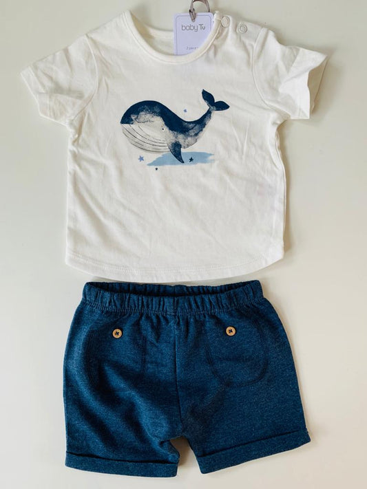 2 Piece white shirt Blue whale