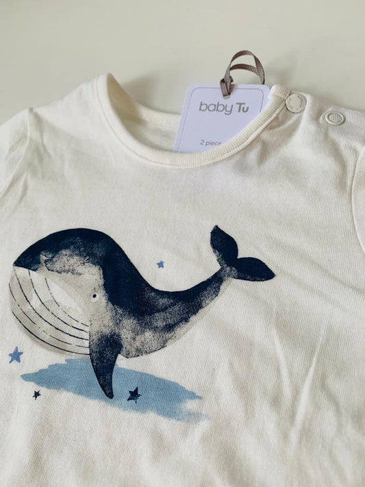 2 Piece white shirt Blue whale